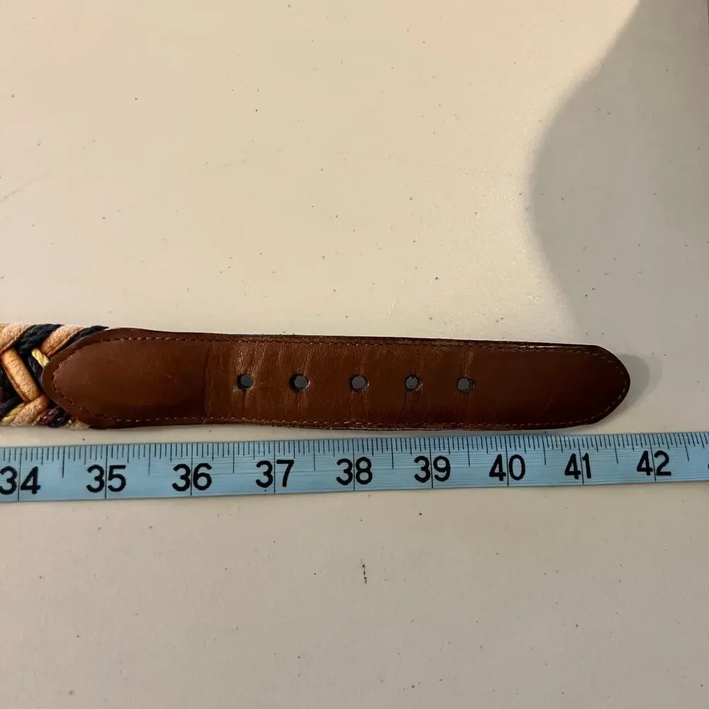 Brown Genuine Leather Multi Colored Made in Italy Solid Brass Belt Size Large